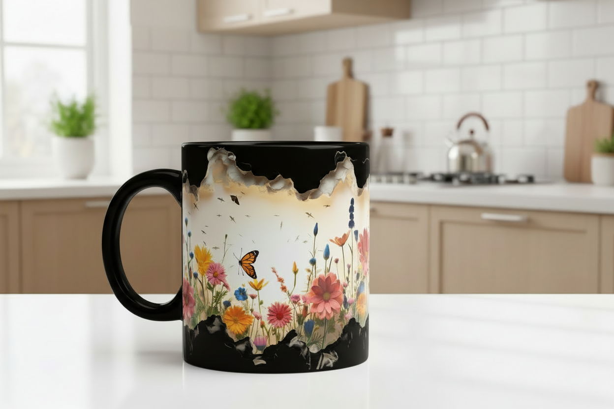 Wildflower Serenity Mug โ Butterfly Garden Design