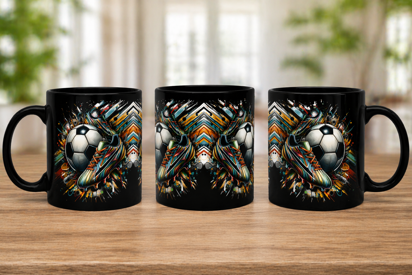 Abstract Soccer Cleats & Ball Mug – Modern Sports Art Design