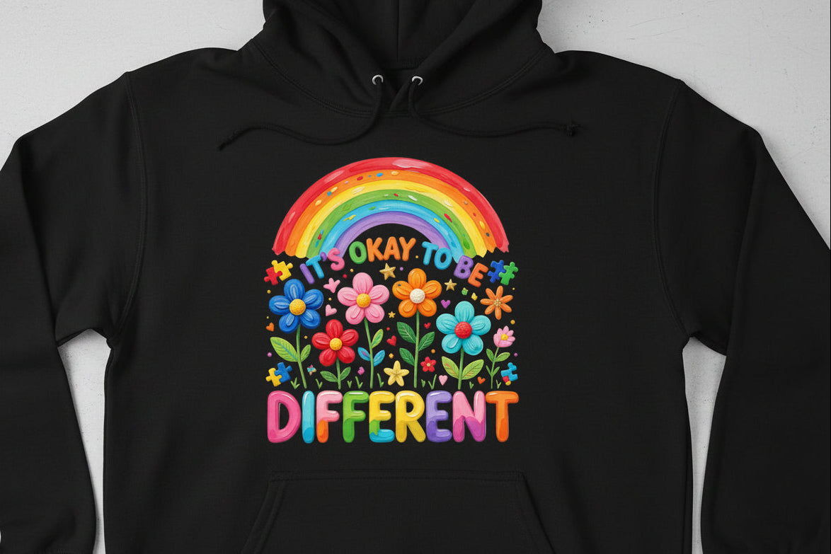 It’s Okay to Be Different – Inclusive Rainbow Floral Hoodie