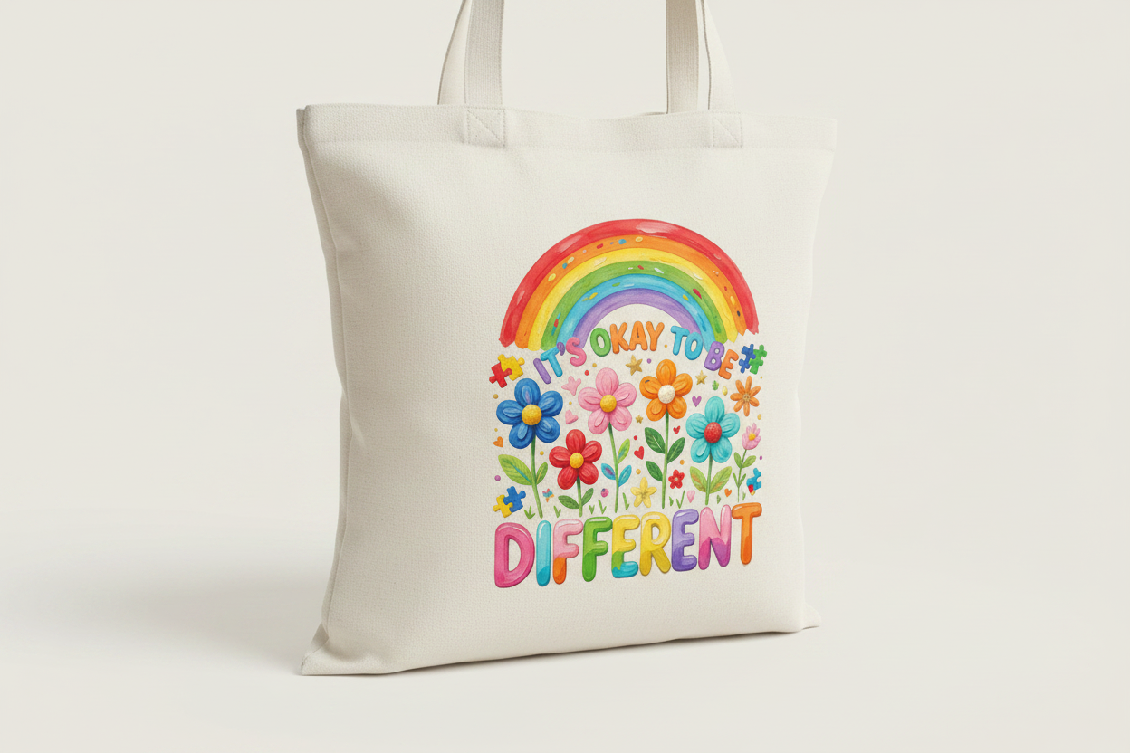 It’s Okay to Be Different – Inclusive Rainbow Floral Tote Bag