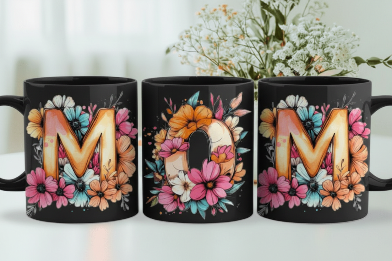 Mom Floral Letter Design Mug