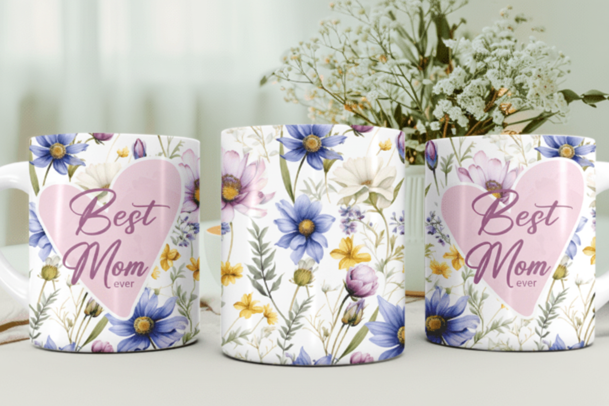 Best Mom Ever Floral Heart Mug