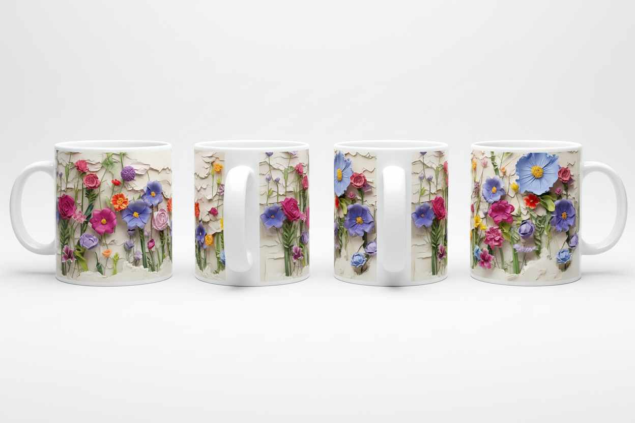 3D Floral Garden Mug – Vintage Paper Flower Wrap