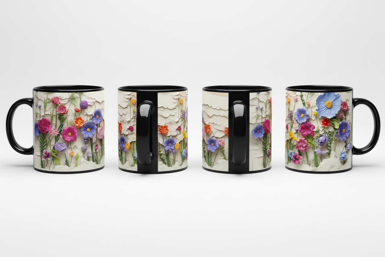 3D Floral Garden Mug – Vintage Paper Flower Wrap