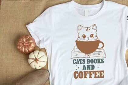 Cats, Books & Coffee-  Tshirt