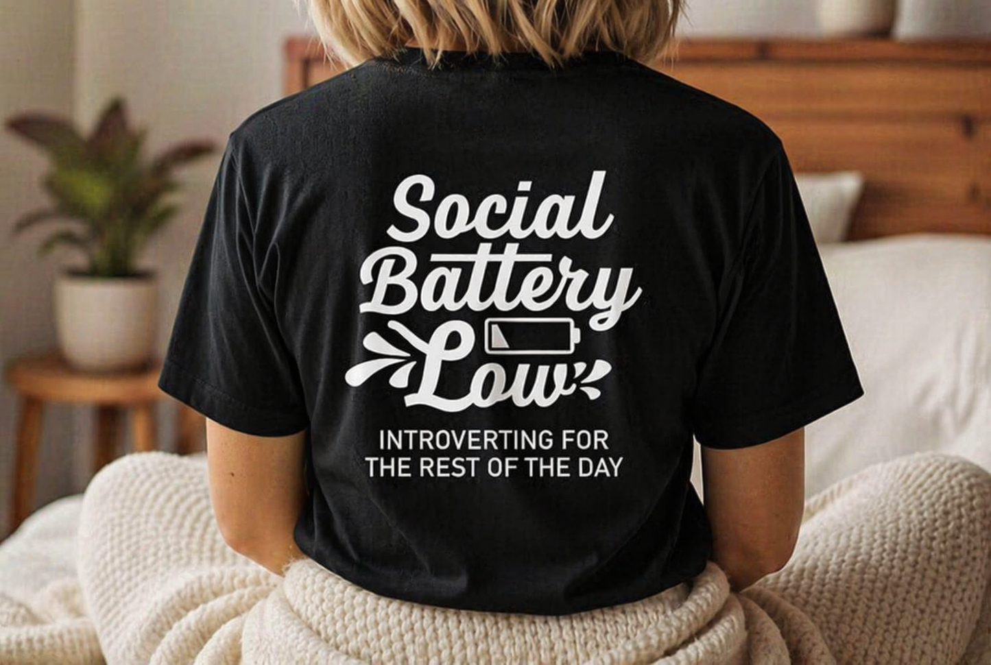 Social Battery Low – Introvert Humor Black T-Shirt