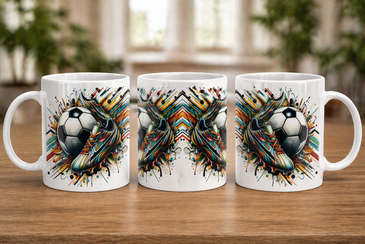 Abstract Soccer Cleats & Ball Mug – Modern Sports Art Design