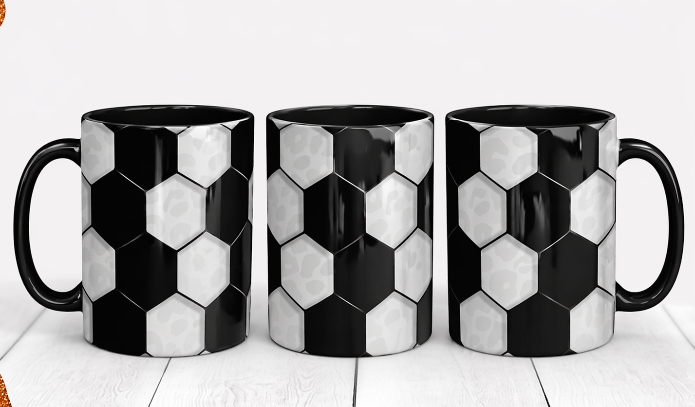 Soccer Pattern Mug – Minimal Football Hex Design