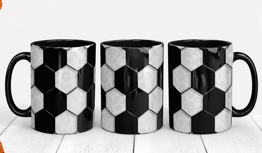Soccer Pattern Mug – Minimal Football Hex Design