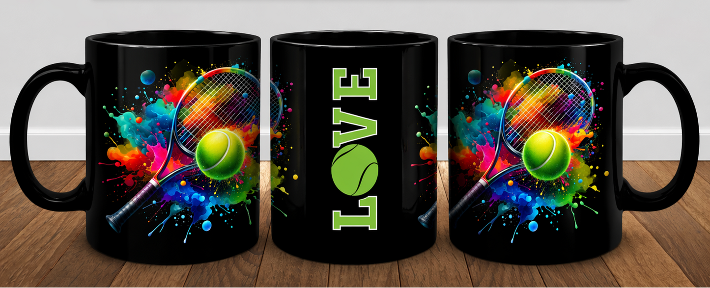 Tennis Love Mug – Color Splash Racket & Ball Design