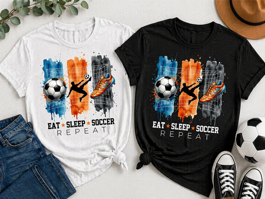 Eat Sleep Soccer Repeat T-Shirt – Football Lifestyle Graphic Tee