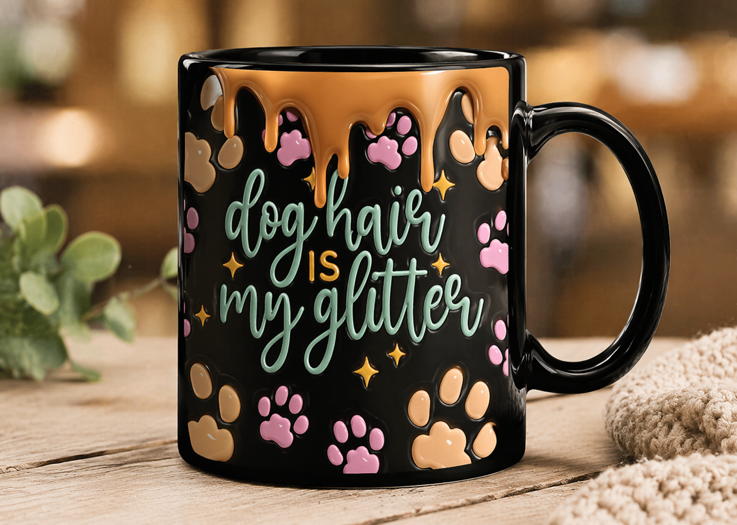 Dog Hair Is My Glitter Mug – Cute Paw Print Pet Lover Coffee Cup