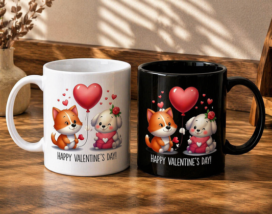 Happy Valentine’s Day Mug – Cute Fox & Bear Love Design