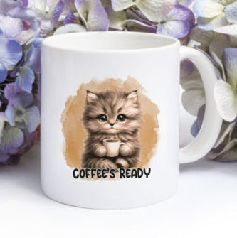 Coffee’s Ready Cat Mug – Cute Kitten Coffee Lover Cup