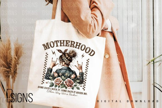 Motherhood Rocks Tote Bag – Funny Mom Life Canvas Bag
