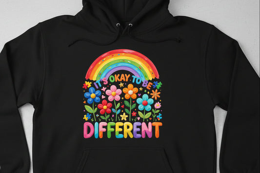 It’s Okay to Be Different – Inclusive Rainbow Floral Hoodie