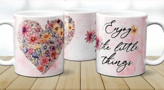 Enjoy the Little Things – Floral Heart Mug