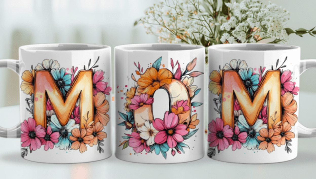Mom Floral Letter Design Mug