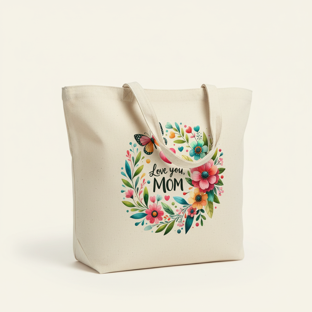 Love You Mom Floral Tote Bag – Mother’s Day Gift Bag