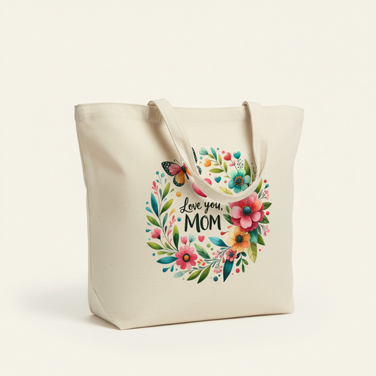 Love You Mom Floral Tote Bag – Mother’s Day Gift Bag