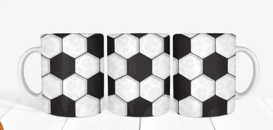 Soccer Pattern Mug – Minimal Football Hex Design