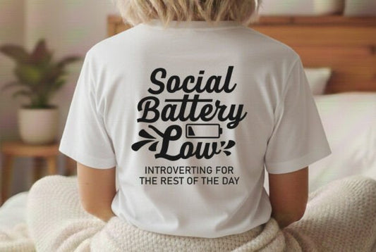 Social Battery Low – Introvert Humor Black T-Shirt
