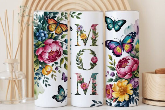 Elegant Floral MOM Tumbler – 20oz Butterfly Mother’s Day Gift